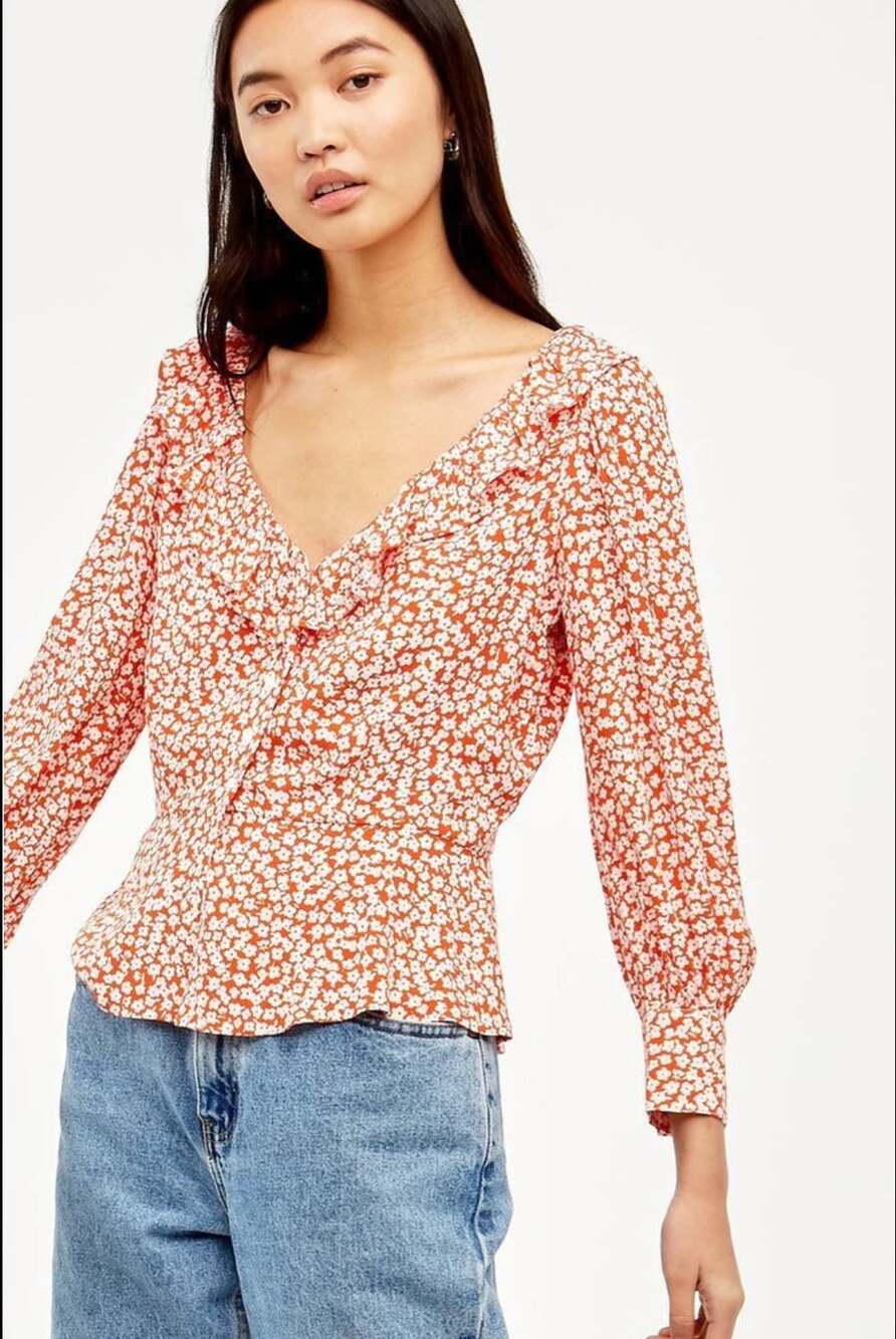 Capulet Stevie Ruffle Blouse Tangerine Floral Size Medium